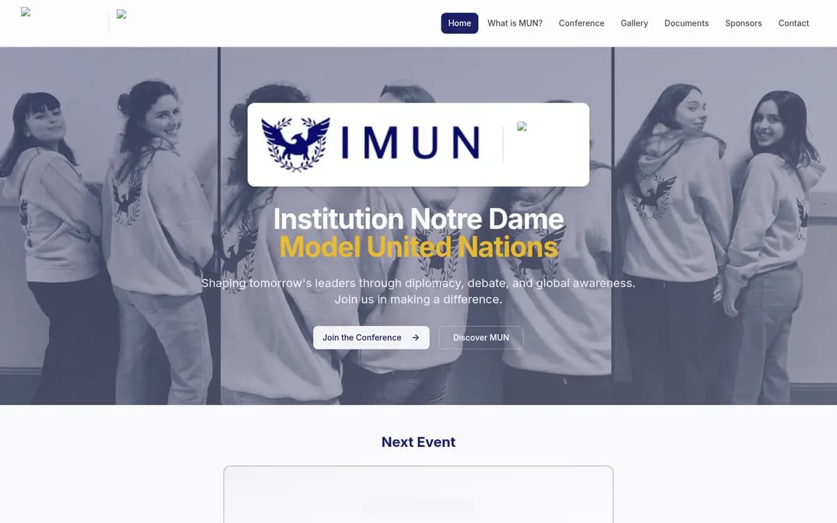 Aperçu de la page d'accueil du site IMUN Valence