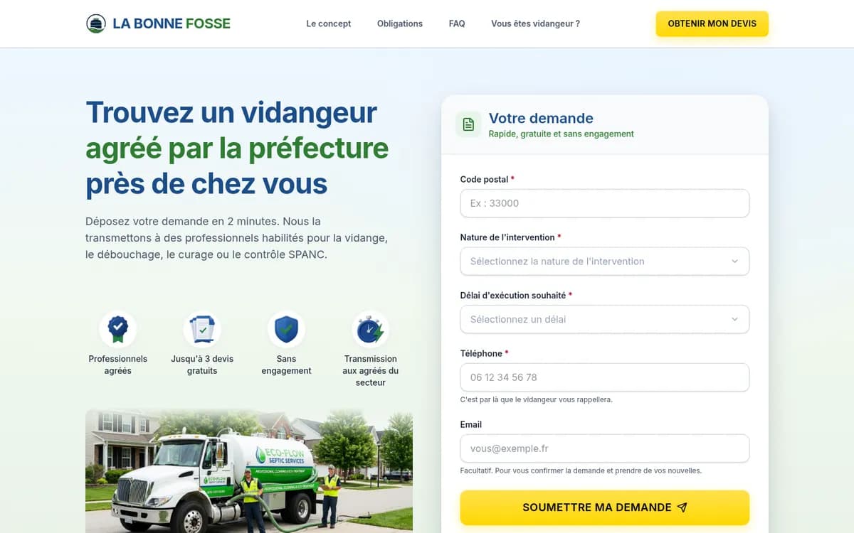 Aperçu de la page d'accueil du site La Bonne Fosse
