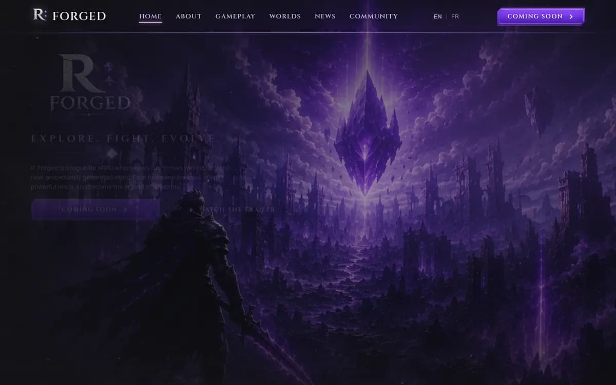 Aperçu de la page d'accueil du site PlayrForged
